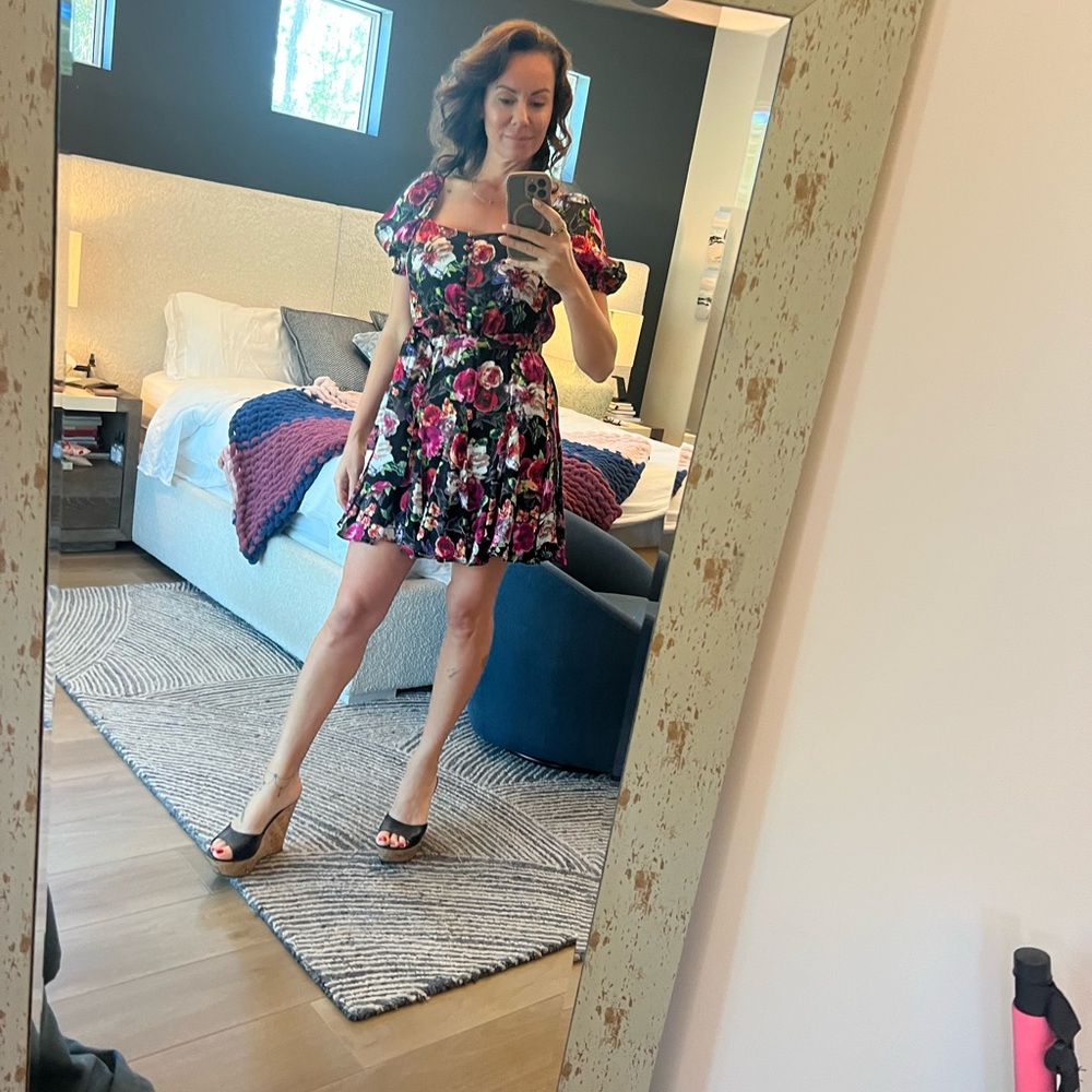 Alice + Olivia Floral Mini Dress in Black and Pink